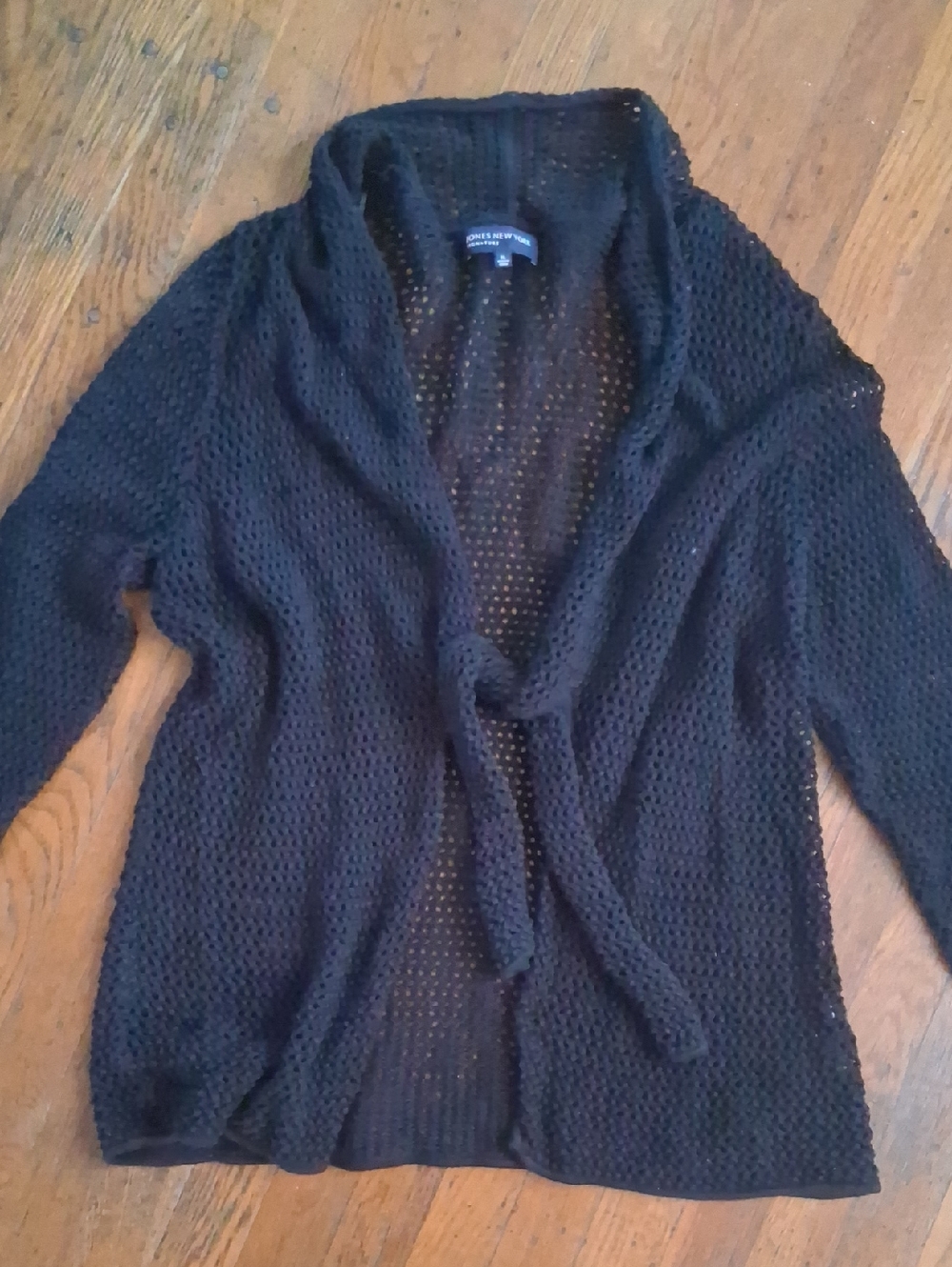 Jones New York Black Open-Knit Cardigan Sweater